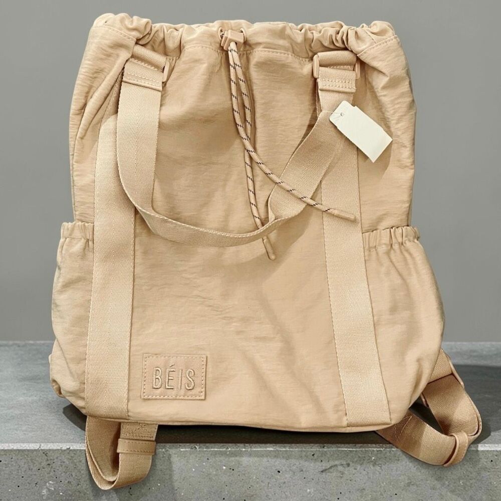 NWT Gorgeous BEIS Tan /Beige Nylon Sport Tote 2 Ways Tote bag & Backpack - Picture 12 of 16